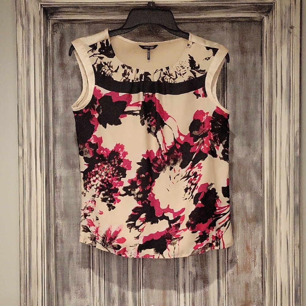 Floral Sleeveless Top - Pink, Black And Creme